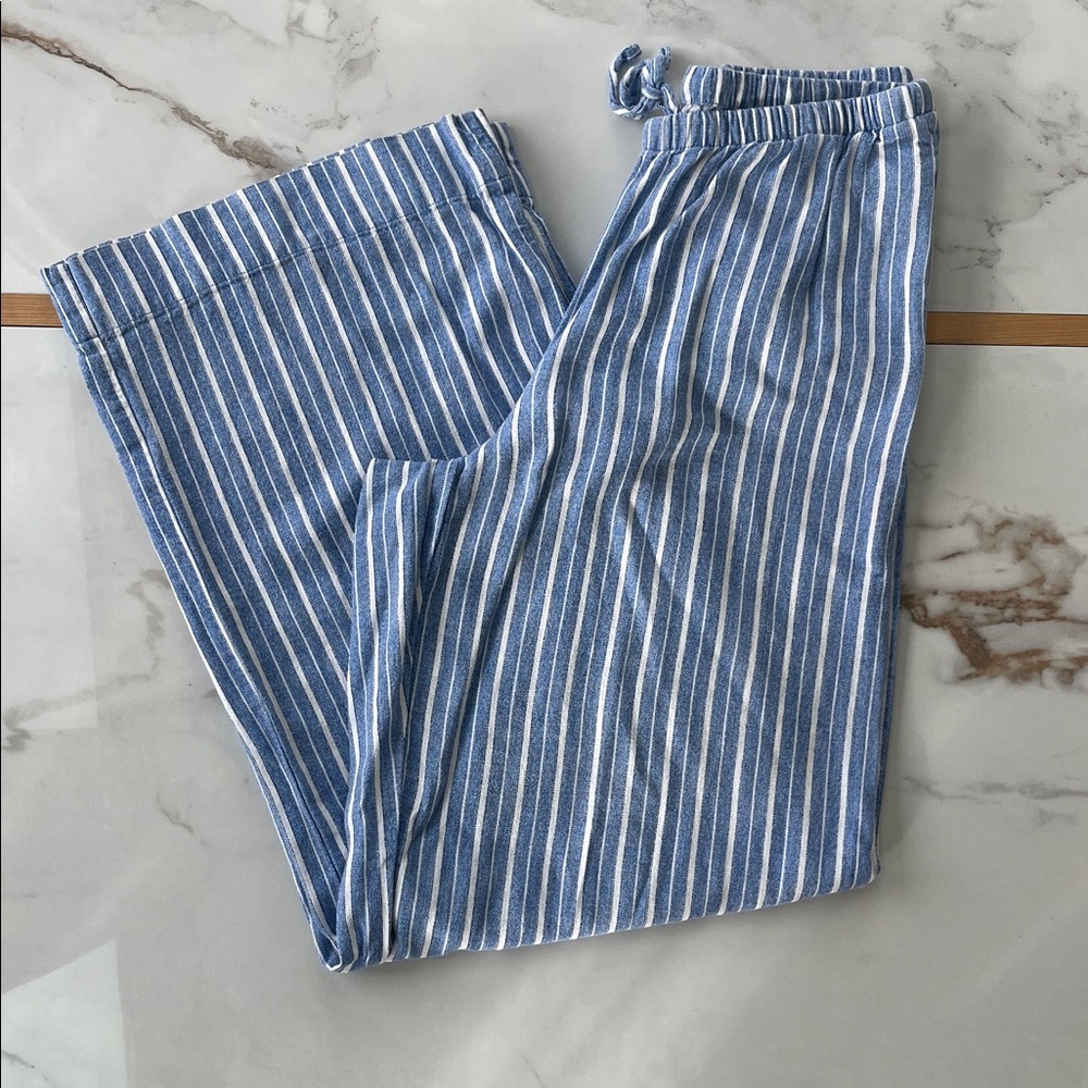 A New Day Blue and White Striped Linen Blend Wide Leg Pants